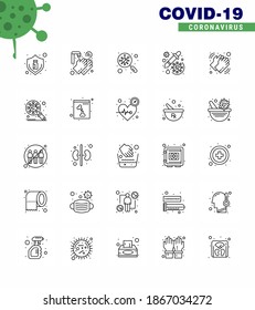 25 line Set of corona virus epidemic icons. such as vaccine; medicine; twenty seconds; drug; scan viral coronavirus 2019-nov disease Vector Design Elements