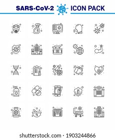 25 line Set of corona virus epidemic icons. such as rhinitis; diseases; bottle; record; scan viral coronavirus 2019-nov disease Vector Design Elements