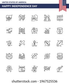 25 Line Signs for USA Independence Day buntings; usa; flag; landmark; american Editable USA Day Vector Design Elements