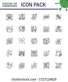 25 line viral Virus corona icon pack such as safety; mask; transportation; face; soap viral coronavirus 2019-nov disease Vector Design Elements