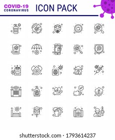 25 line viral Virus corona icon pack such as bacteria; food; infection; apple; protect viral coronavirus 2019-nov disease Vector Design Elements