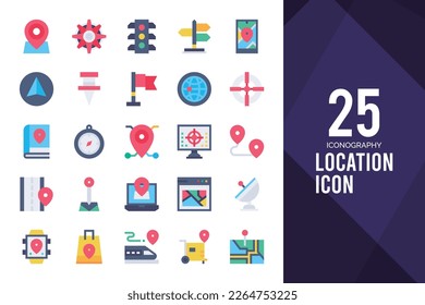 25 Ubicación Paquete de iconos plano. ilustración vectorial.