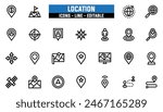 25 location icons set, vector line, editable stroke.