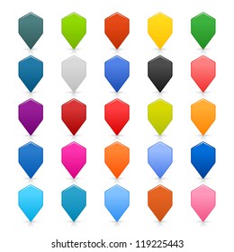 25 location map pin icon rounded hexagon sign. Contemporary simple minimal style buttons. Blank shapes in popular colors on white background. Vector illustration web internet design element 8 eps