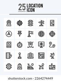 25 Location Outline icons Pack vector illustration.