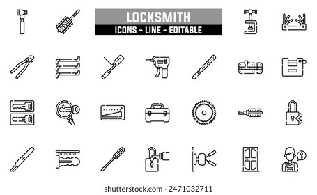 25 iconos de cerrajero conjunto, línea de Vector, trazo editable.