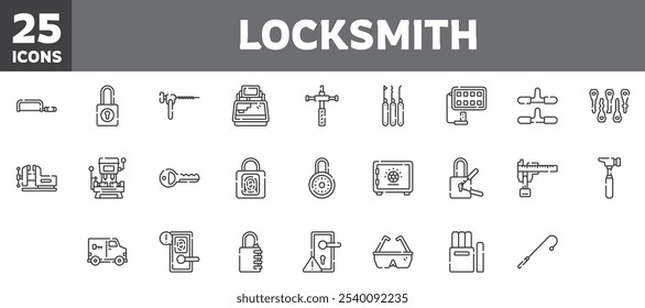 25 locksmith icons set, vector line, editable stroke.