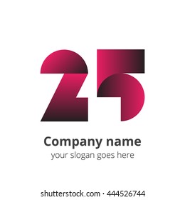 25 logo concept. Number twenty five, 2 and 5 pink logo icon.