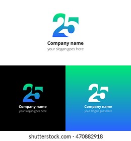 25 logo icon flat and vector design template. Monogram numbers two and five. Logotype twenty-five with gradient color. Creative vision concept logo, elements, sign, symbol for card, brand, banners.