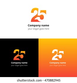 25 logo icon flat and vector design template. Monogram numbers two and five. Logotype twenty-five with gradient color. Creative vision concept logo, elements, sign, symbol for card, brand, banners.