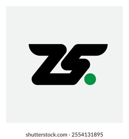 25 - logotype or design element or icon with numbers 2, 5 and green dot. Logo.
