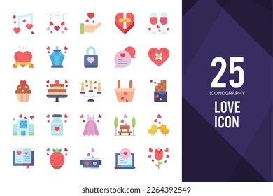 Paquete de iconos de Love Flat. ilustración vectorial.