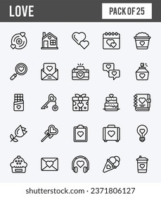 25 Paquete de iconos de Love Flat. ilustración vectorial.