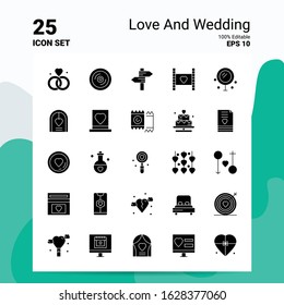 25 Love And Wedding Icon Set. 100% Editable EPS 10 Files. Business Logo Concept Ideas Solid Glyph icon design