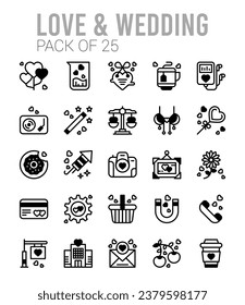 25 Love And Wedding icons Pack vector illustration.