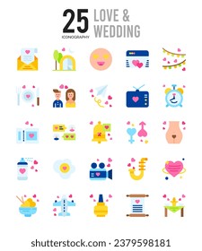 25 Love And Wedding icons Pack vector illustration.