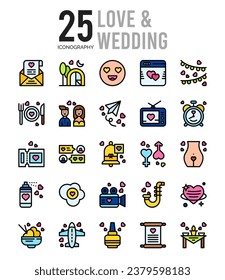 25 Love And Wedding icons Pack vector illustration.