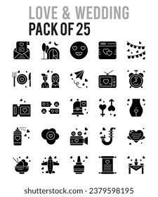 25 Love And Wedding icons Pack vector illustration.