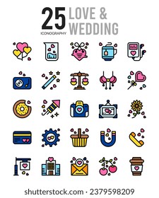 25 Love And Wedding icons Pack vector illustration.
