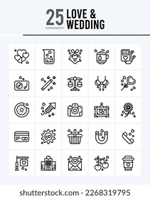 25 Love And Wedding Outline icons Pack vector illustration.