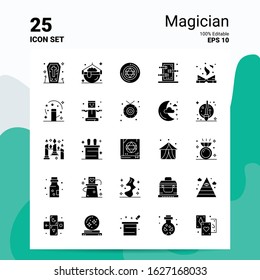 25 Magician Icon Set. 100% Editable EPS 10 Files. Business Logo Concept Ideas Solid Glyph icon design