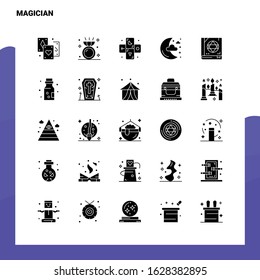 25 Magician Icon set. Solid Glyph Icon Vector Illustration Template For Web and Mobile. Ideas for business company.