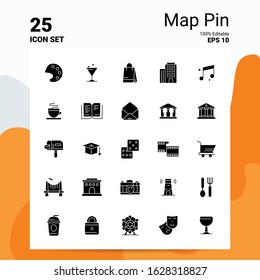 25 Map Pin Icon Set. 100% Editable EPS 10 Files. Business Logo Concept Ideas Solid Glyph icon design