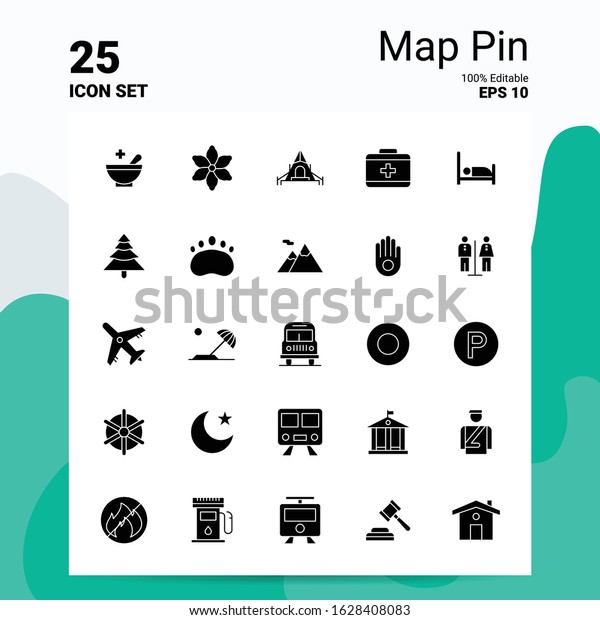 25 Map Pin Icon Set. 100%\
Editable EPS 10 Files. Business Logo Concept Ideas Solid Glyph icon\
design