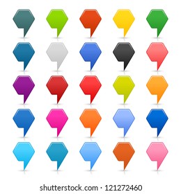 25 mapping pin sign location pointer icon. Blank satin rounded hexagon button popular colors on white background. Modern simple style. This vector illustration web internet design element saved 8 eps