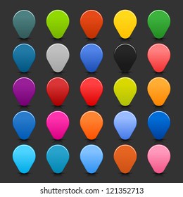 25 mapping pin sign location pointer icon. New modern simple style. Empty buttons circular shape popular satined colors on gray background. Vector illustration internet web design element 8 eps