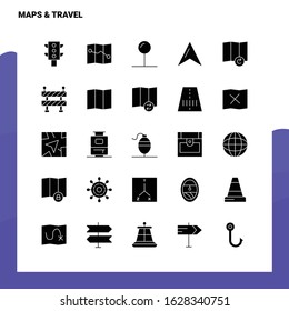 25 Maps & Travel Icon set. Solid Glyph Icon Vector Illustration Template For Web and Mobile. Ideas for business company.