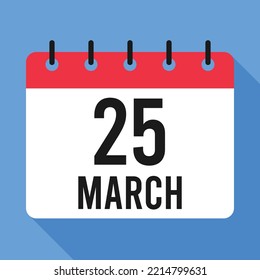 25 March Calendar.  Blue Background. 
Vector Calendar.