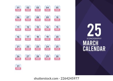 25 March Calendar Flat icon pack. vector illustration.