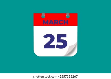 25 March calendar icon text page monthly web design on red, and blue background vector, icon, or illustration with the month of March 25