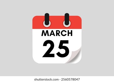25 March calendar icon text page monthly web design on red, white, black and ash background vector, icon, or illustration with the month of March 25