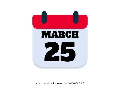 25 March calendar icon text page monthly web design on red, black and white background vector, icon, or illustration with the month of March 25