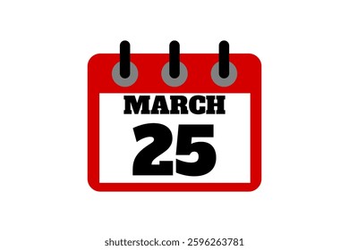 25 March calendar icon text page monthly web design on red, black and white background vector, icon, or illustration with the month of March 25