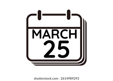 25 March calendar icon text page monthly web design on black and white background vector, icon, or illustration with the month of March 25