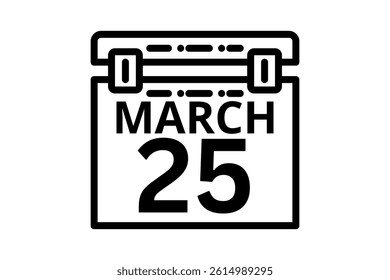 25 March calendar icon text page monthly web design on black and white background vector, icon, or illustration with the month of March 25