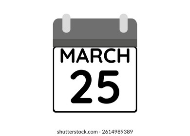 25 March calendar icon text page monthly web design on black and white background vector, icon, or illustration with the month of March 25