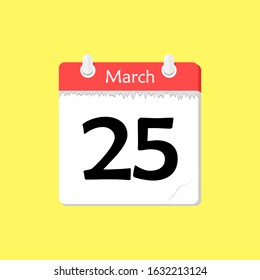 25 March - Calendar Icon - Vector Illustration on a Yellow Background Design.