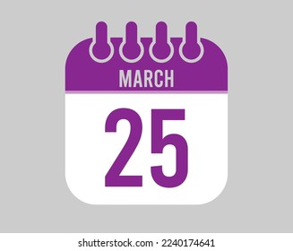 25 March calendar vector. Icon for March days in purple calendar