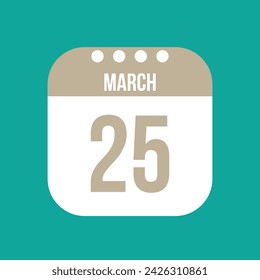 Icono de vector de calendario 25 marzo. Marzo blanco fecha para los días del mes y la semana en un fondo claro