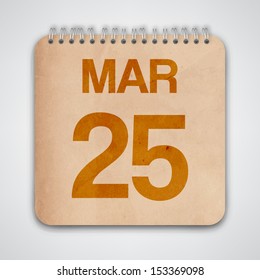 25 March on Old Notebook Vector