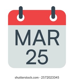 25 March Vector Calendar Icon. Isolated Vector Calendar. 