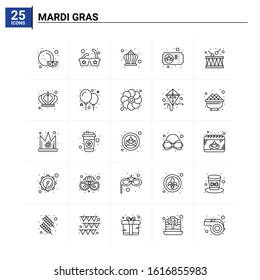 25 Mardi Gras icon set. vector background