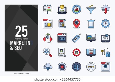 25 Marketing and Seo Lineal Color icon pack. vector illustration.