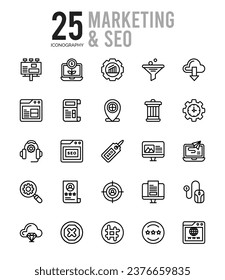 25 Marketing and Seo. Two Color icons Pack. vector illustration.