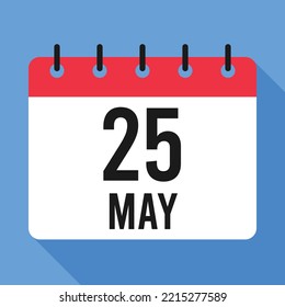 Calendario del 25 de mayo. Fondo Azul. Calendario de vectores.