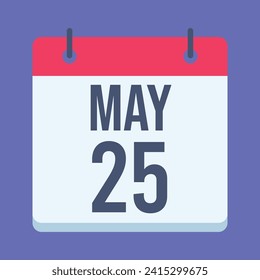 25 May Calendar. Blue Background. Vector Calendar.
